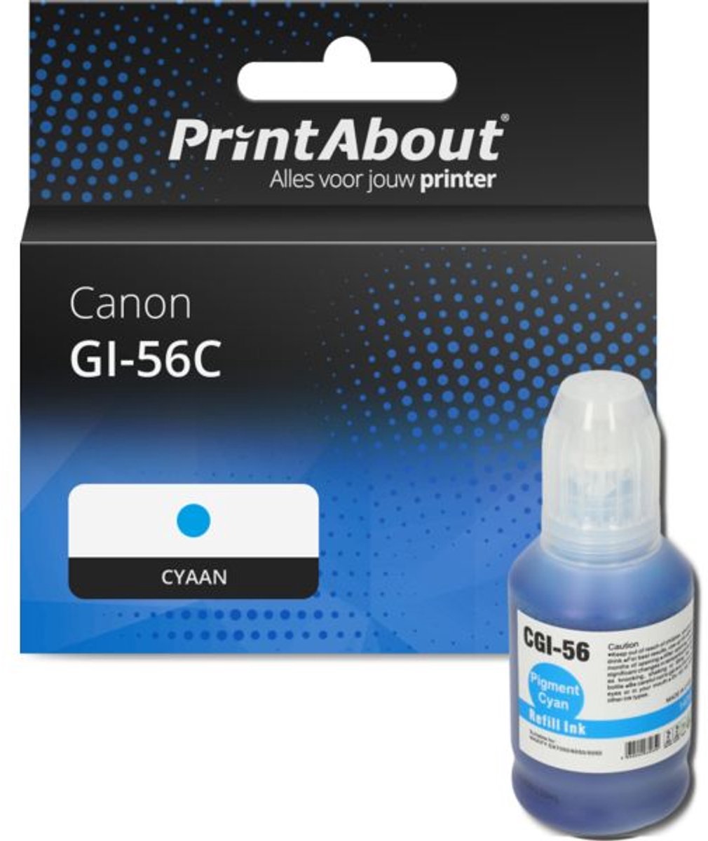 PrintAbout huismerk Inktcartridge GI-56C Cyaan geschikt voor Canon