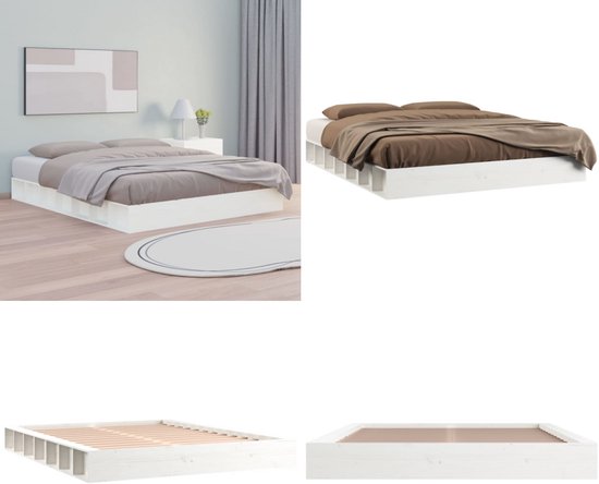 vidaXL Cadre de lit Bois massif Blanc 140x200 cm - Cadre de lit - Encadrements de lit de lit - Lit - Sommier
