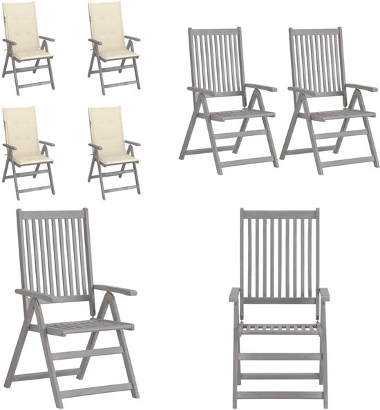 vidaXL Chaises de jardin 4 pcs réglables avec coussins Bois d'acacia massif - Chaise de jardin - Chaises de jardin - Chaise - Chaises