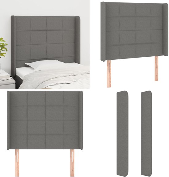 vidaXL Bedframe met hoofdeinde stof donkergrijs 200x200 cm, bed, ledikant, tweepersoonsbed, slaapmeubel, bedbodem, bedden, slaapmeubels, slaapmeubelen