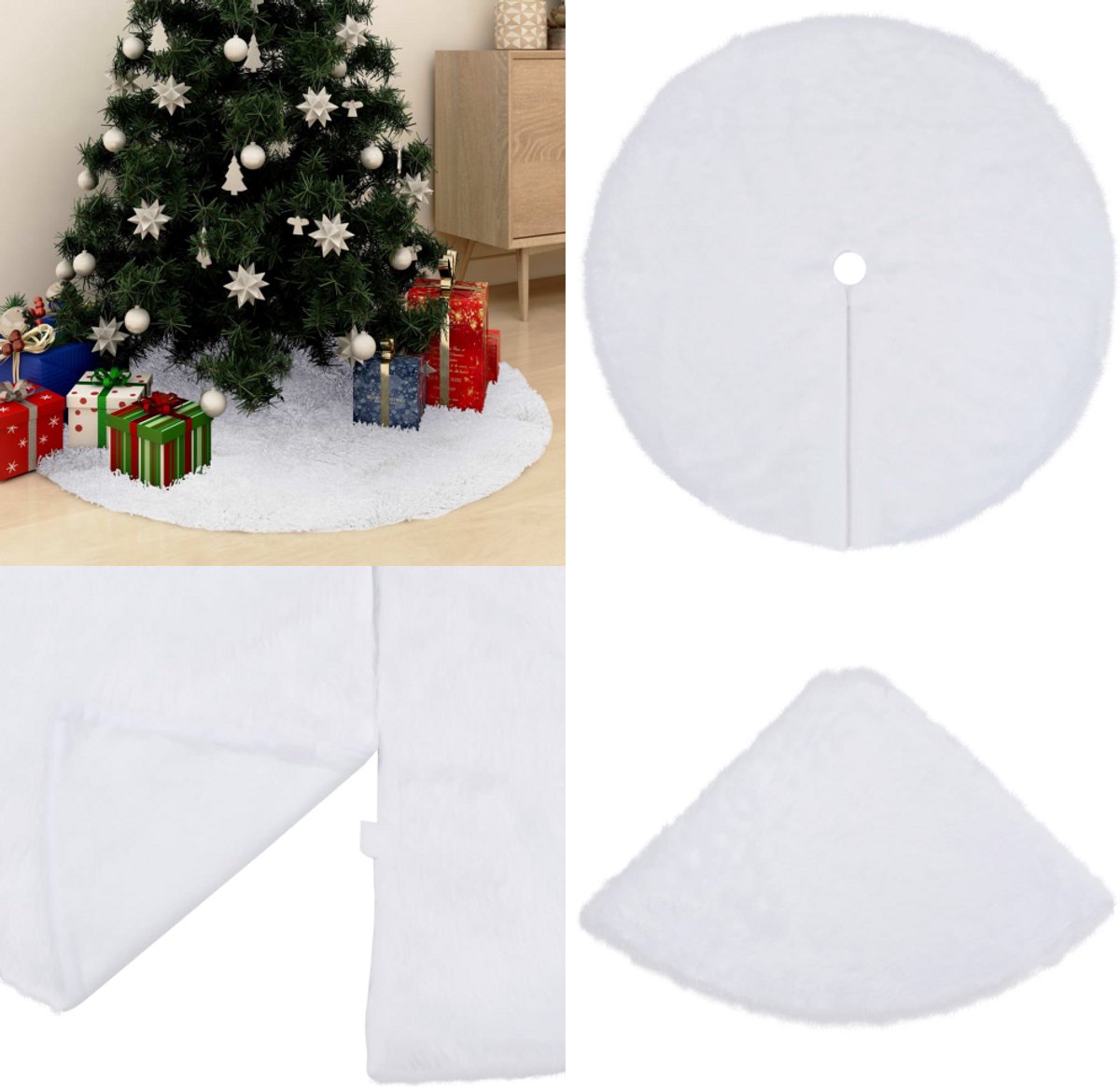 vidaXL Kerstboomrok 90 cm kunstvacht wit - Kerstboomjurk - Kerstboomjurken - Kerstboomrok - Kerstboomrokken