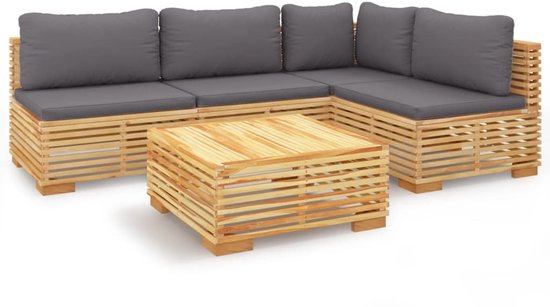 vidaXL 5-delige Loungeset met kussens massief teakhout - Loungeset - Loungesets - Loungeset Voor De Tuin - Loungeset Voor Terras