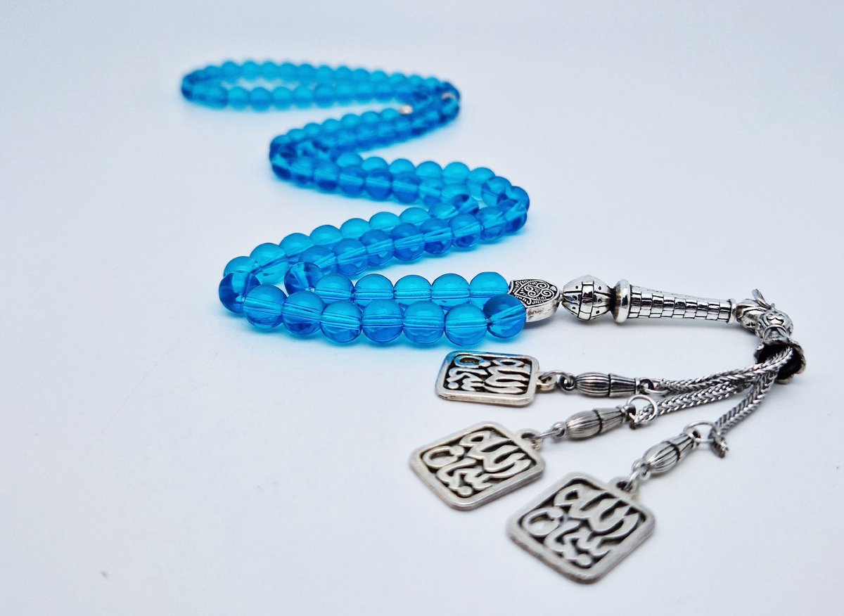 Handgemaakte tesbih "Tasbih" natuursteen " Blauwe kwarts " - Aantal kralen 99 - Diameter kralen 8MM - met metaal tassel "Subhan Allah" - Een mooi cadeau-idee