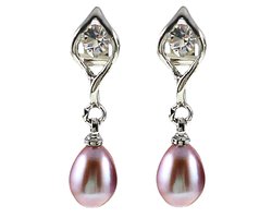 Zoetwater parel oorbellen Lepa - oorstekers - echte parels - roze - zilver - stras steentjes - luxe sieraden zakje - parel oorbellen dames - oorknopjes