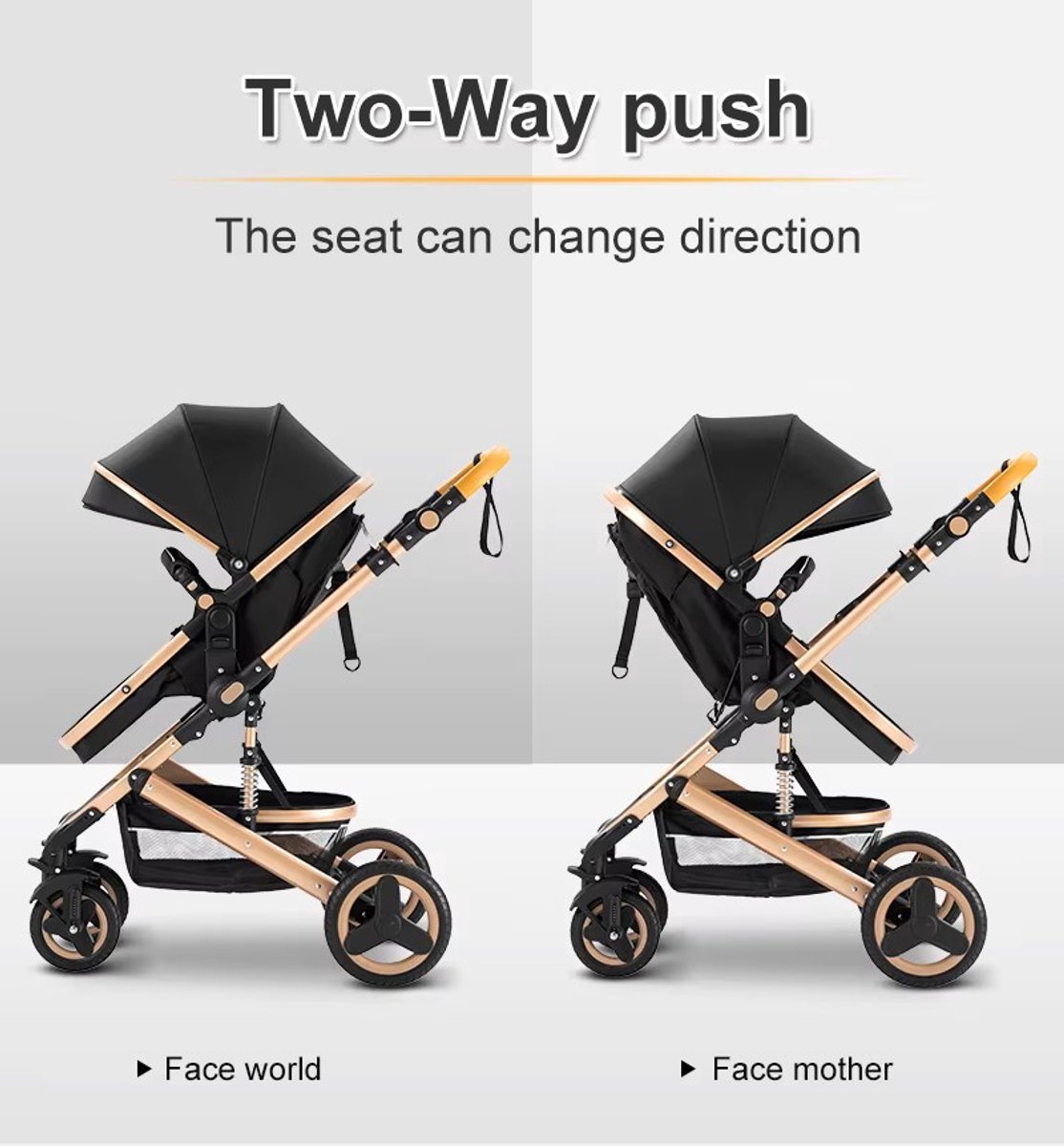 3-in-1 Kinderwagen Luxe Buggy Zwartgoud met Reiswieg en Autostoel thumbnail 5