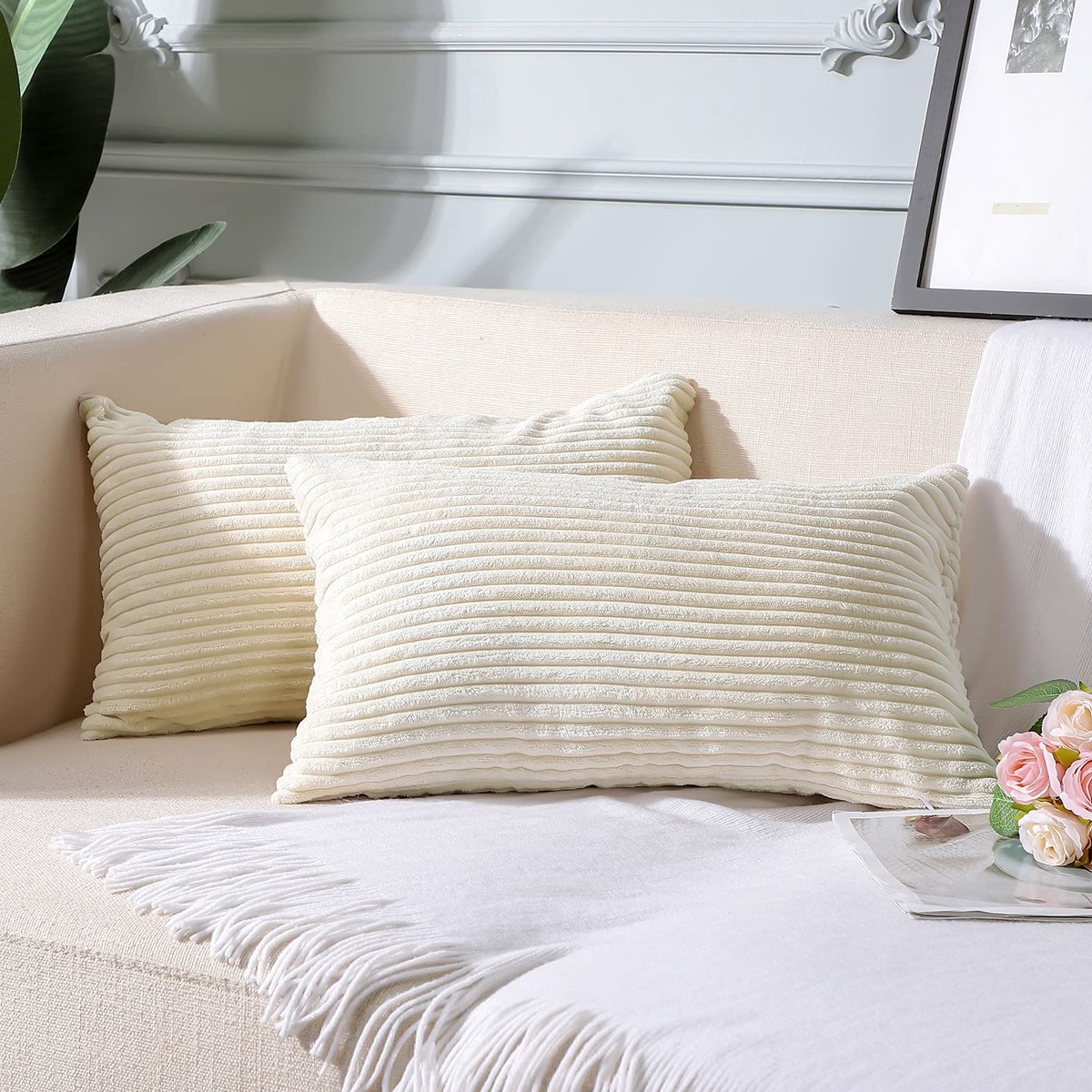 My Ninki ® Stijlvolle Zachte Corduroy Kussenslopen Set voor Comfort en Elegantie in Huis beige