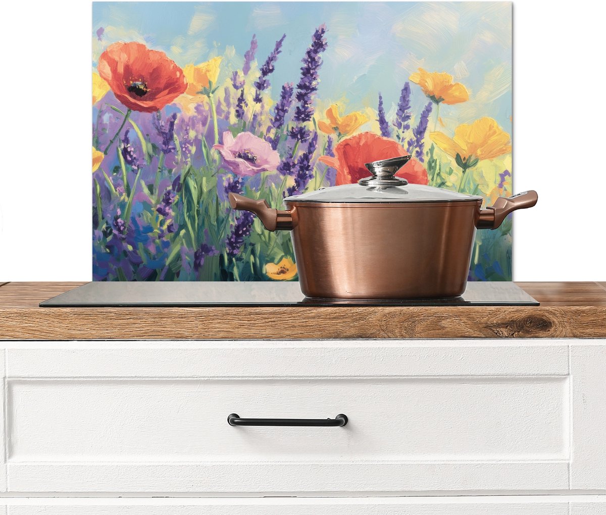 Spatscherm keuken 60x40 cm - Kookplaat achterwand Weide - Bloemen - Kleurrijk - Muurbeschermer - Spatwand fornuis - Hoogwaardig aluminium