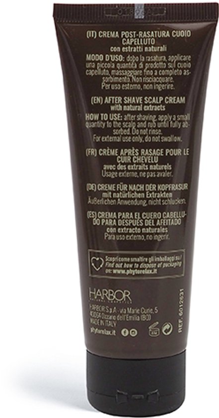Bruine tube PhytoRelax Testa Perfetta na scheer crème voor de hoofdhuid met natuurlijke extracten.