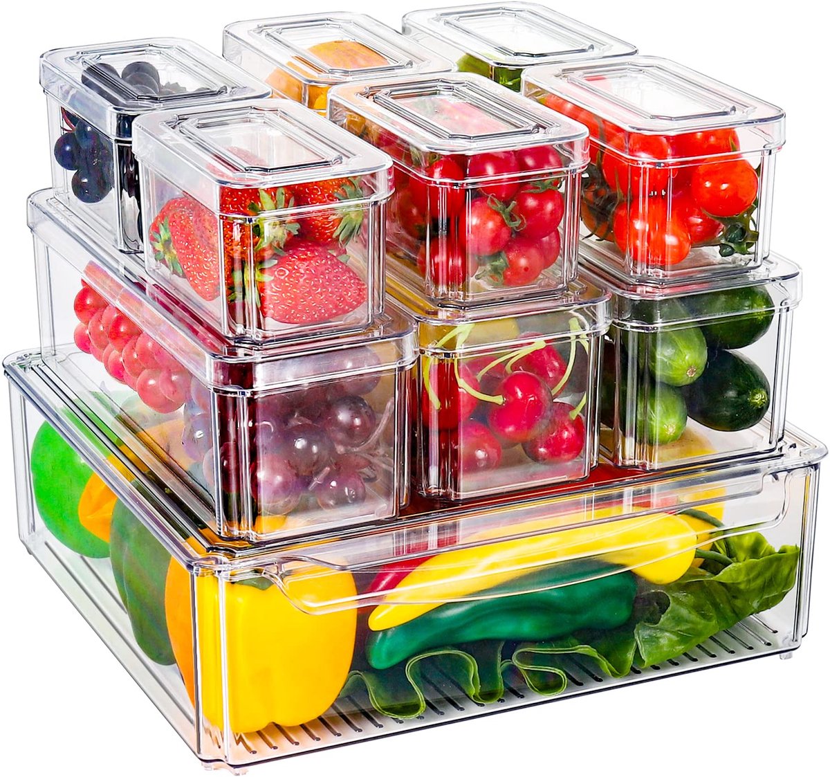 My Ninki ® 10-delige Transparante Koelkast Organizerset voor Efficiënte Opslag en Ruimtebesparing