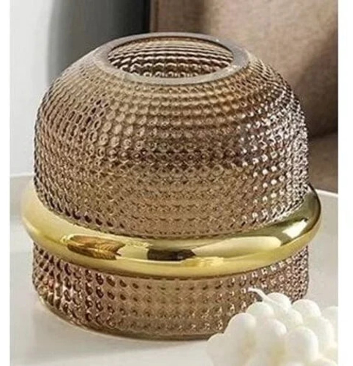 VAAS | BLOEMENVAAS | DECORATIEVE ACCESSOIRES | GLAS | BRUIN AMBER DORE GOUD | 18x18x25CM.
