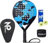 No Peak Padel racket Blauw – Padel - Inclusief Padel tas en Padel ballen – 100% Carbon Padelracket