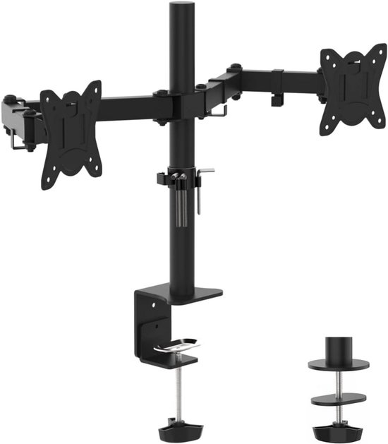 Fenge Dubbele Monitorstandaard met Lade Computer Monitorstandaard Riser - 2 Planken met Verstelbare Lengte en Hoek, Houten Monitorstandaards voor 2 Monitoren, Printer, Desktop Organisator, Eik