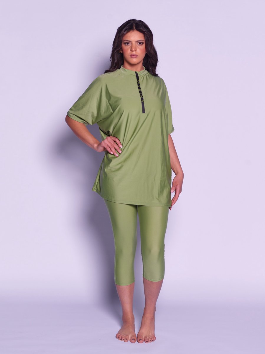 MYKINY BRAND - Yasmine - Groen - Zwemset - Semi burkini - Badpak - Maat L (valt klein) + Swim Skin