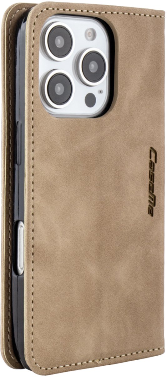 Mobile5 - iPhone 16 Pro Bookcase Hoesje - Beige - Kunstleer - Anti Shock