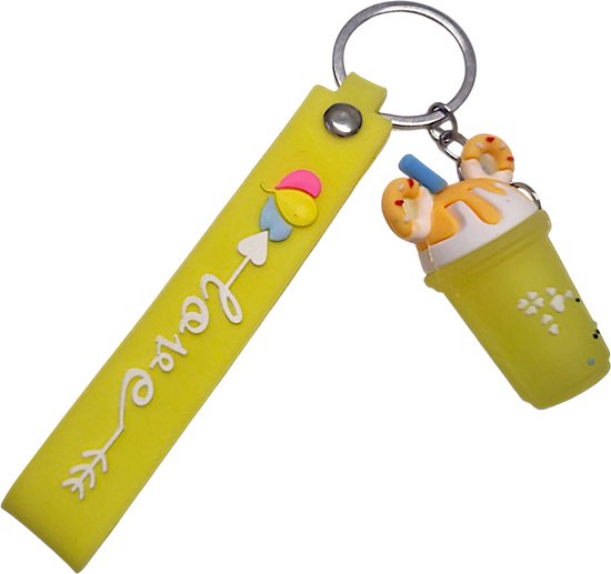 Porte-clés Milkshake - Jaune - Porte-clés Milkshake Fun - 12,5 x anneau 3 cm x Milkshake 5 cm - Porte-clés Voiture - Porte-clés Vélo - Pendentif Sac - Porte-clés - Porte-clés Adultes - Porte-clés Enfants