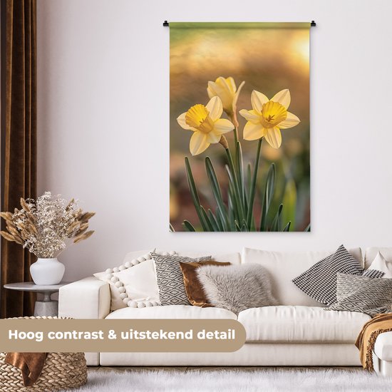 Wandkleed 90x135 cm - Wanddoek Bloemen - Geel - Wazig - Wandtapijt - Wandkleden
