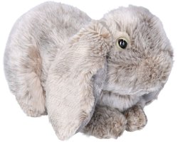 foto van Nature Planet pluche hangoor konijn knuffeldier - grijs - 28 cm - Konijnen knuffels - Cadeau - Knuffelbeesten