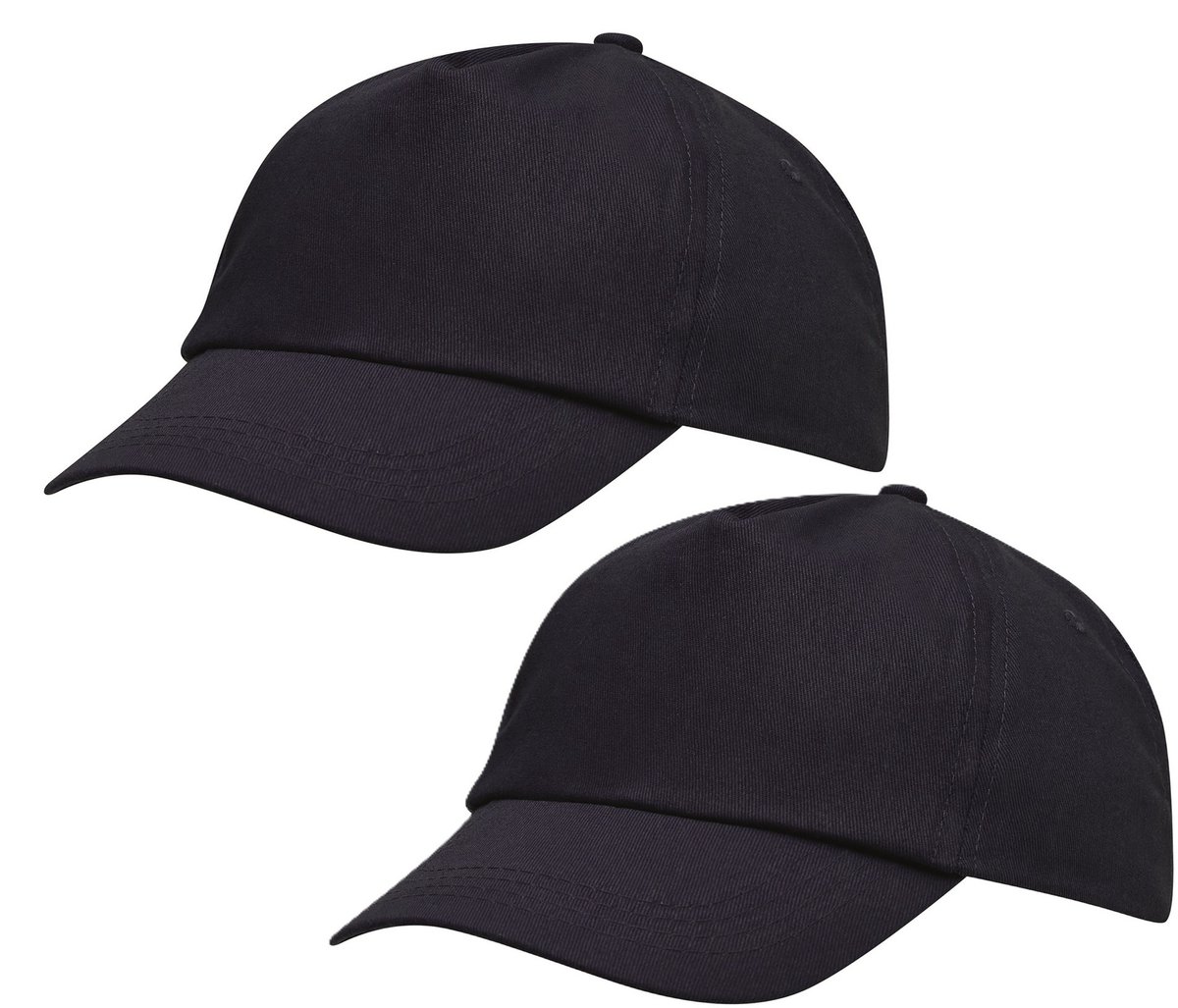 Donkerblauwe baseballcap 5-panel voor volwassenen met klittenbandsluiting 2 stuks