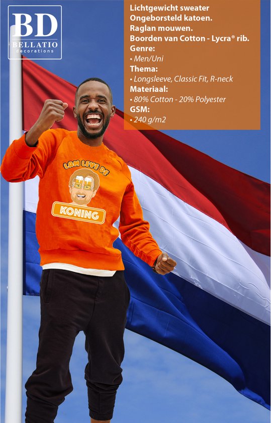 Pull Bellatio Decorations King's Day - vive le roi - Willem - homme - pull - orange M