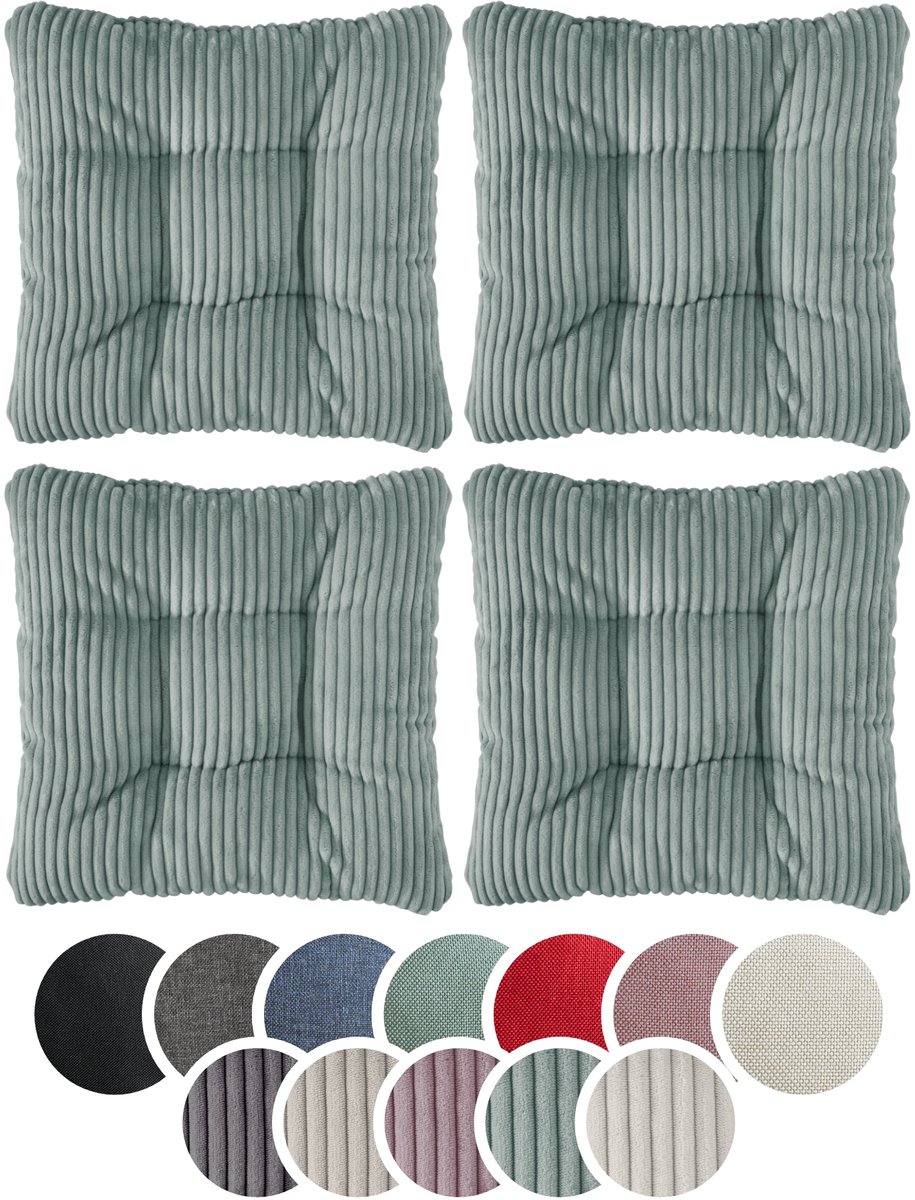 sleepling stoelkussen, 38 x 38 cm, set van 4, ribfluweellook, zachte bekledingsstof, zitku