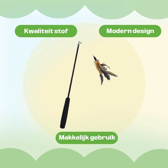Kattenhengel met Veertje – Bruin – Speeltje voor Katten – Incl. Hengel