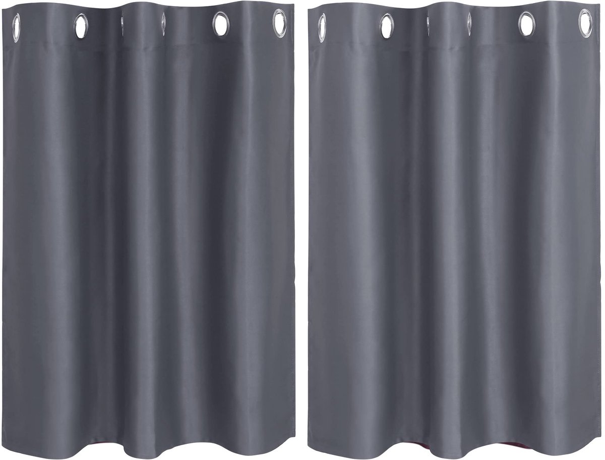 My Ninki ® Elegante Set van 2 Korte Keukengordijnen, Ondoorzichtig en Stijlvol, Grijs, 90 H x 107 B cm