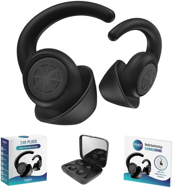 Somnifiq Slaap Oordoppen – Oordopjes Slapen – Anti-Snurk – Earplugs - Gehoorbescherming – Party Plugs - Sleep Plugs - Hoge Geluidsdemping (35dB) - 2 Maten (M/L) - BPA vrije Siliconen - Zwart