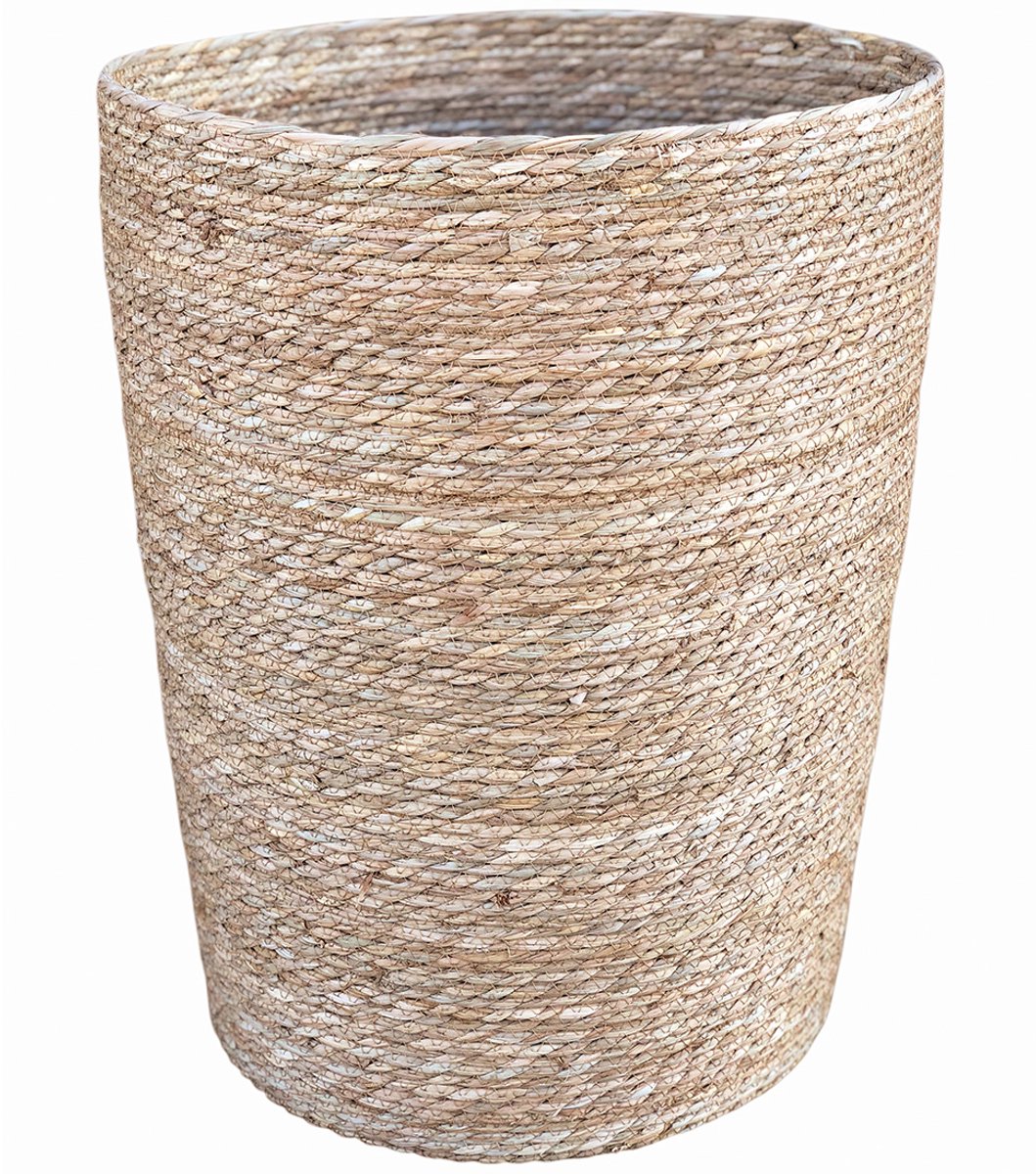 Rieten Wasmand met Deksel van Zeegras Naturel-Zwart