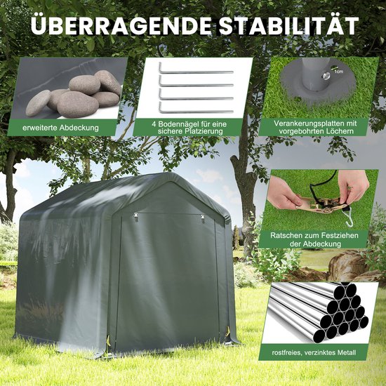 COSTWAY Gereedschapsschuur 195 x 240 x 214 cm, fietsgarage, gereedschapsschuur, tentgarage, garagetent, tuinschuur, opslagtent, multifunctionele overkapping — afbeelding 3