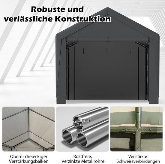 COSTWAY Carport Tentgarage, 595 x 300 cm, garagetent met 8 afneembare zijwanden, roldeuren en geventileerde ramen, weidetent, opslagtent, garageoverkapping voor auto, SUV, vrachtwagen, boot van Merkloos — afbeelding 3