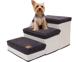 SNOWWY - Hondentrap met opslagruimte - Honden loopplank met handige opslagvakje - Hondenloopplanken - inklapbaar - Huisdier opstap - Hondentrapje - Grijs