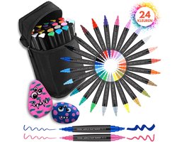 foto van Fiston® Acrylstiften Set – 24 Kleuren Dual Tip Verfstiften – Watervaste Acrylmarkers voor Steen, Hout, Glas & Canvas – Extra Dekkend & Sneldrogend – Perfect voor Happy Stones & DIY
