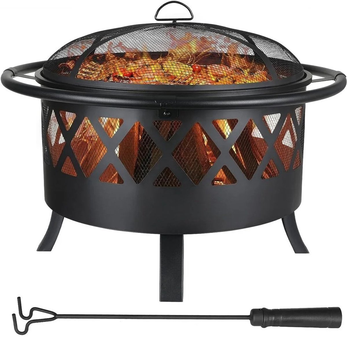 Hanimo Vuurschaal - Vuurkorf - Vuurkorf Voor Buiten - Vuurkorf Bbq - Vuurschaal Bbq - Vuurschaal 80cm - 3 in 1 - Met Grillrooster - Met Vonkbeschermer - Bbq Heater - Zwart