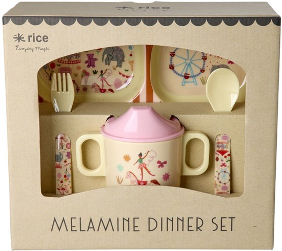 Rice by Rice - Coffret repas Bébé Fun Fair Pink - Illustration de la foire - Lavable au lave-vaisselle
