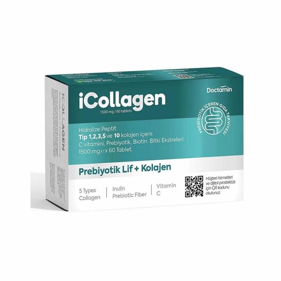 Doctamin iColon - iCollageen en Probiotica 60 Tabletten - Inuline - Prebiotische vezels + Collageen Type 1 2 3 5 & 10 - Vitamine C - Prebioticum & Biotine Plant