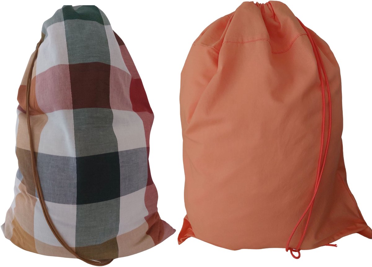 Bluvardi katoenen waszak -XXL- met trekkoord - multi ruit-oranje