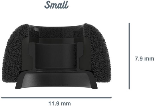 Embouts d'oreille noirs en mousse, taille 'Small', 7.9 mm de haut et 11.9 mm de large.