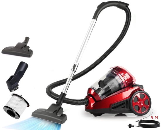 Royalty Line® BSCM1400 Stofzuiger Zonder Zak - 3 L Stofcapacitiet - Stofzuigers - Vacuum Cleaner Zakloos- 850W - Sterke Zuigkracht - Compact en Lichtgewicht - Lange Kabel - Zwart/Rood