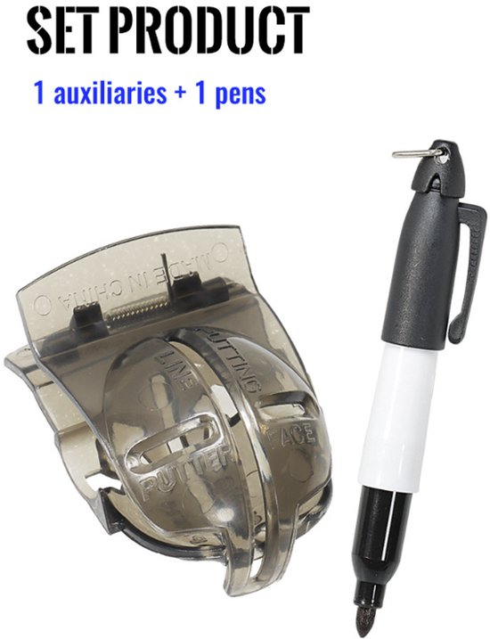 Set met een grijze golfbal lijnmarker en een zwarte marker met witte band.