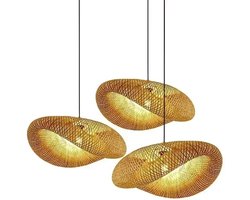 Hanglamp Bamboe - Wave - Rotan - Bali - Ibiza - Woonkamer - Eetkamer - Slaapkamer - Handgemaakt - Trendy - Ø80 -Handwerk - Geweven