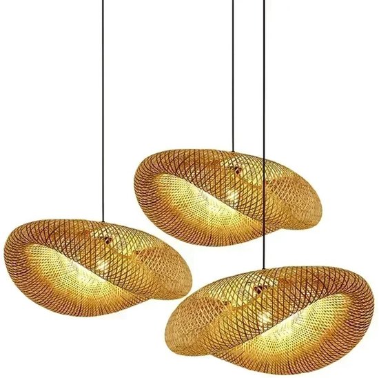 Hanglamp Bamboe - Wave - Rotan - Bali - Ibiza - Woonkamer - Eetkamer - Slaapkamer - Handgemaakt - Trendy - Ø80 -Handwerk - Geweven