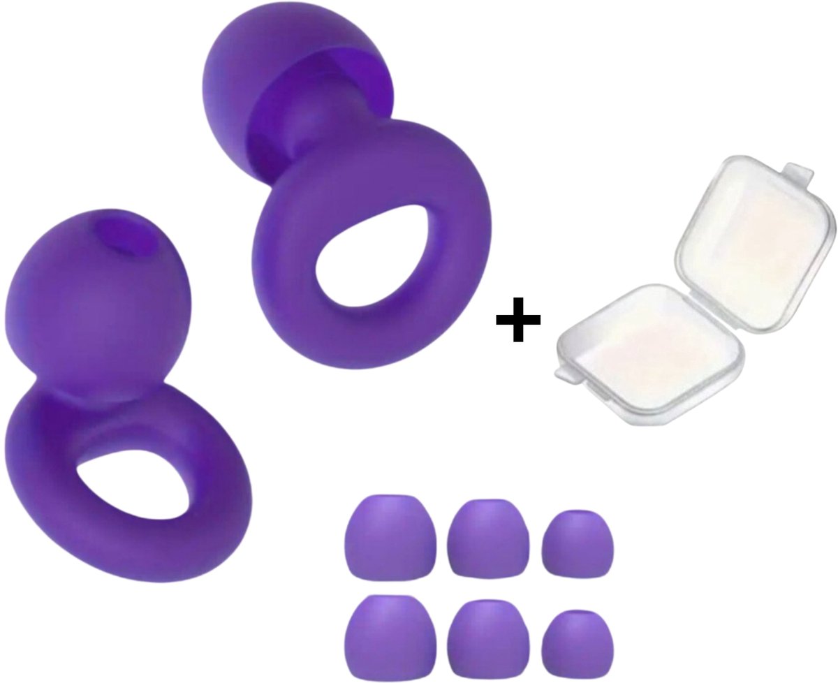 BMJ Trading® - Oordoppen voor Slapen - Earplugs - Reizen - Overprikkeling - Earplugs - Paars - SNR 26 dB Demping - Opbergdoosje - Festival Oordopjes - Herbruikbare Gehoorbescherming - Siliconen voor Slaap en Gevoeligheid - 8 Dop