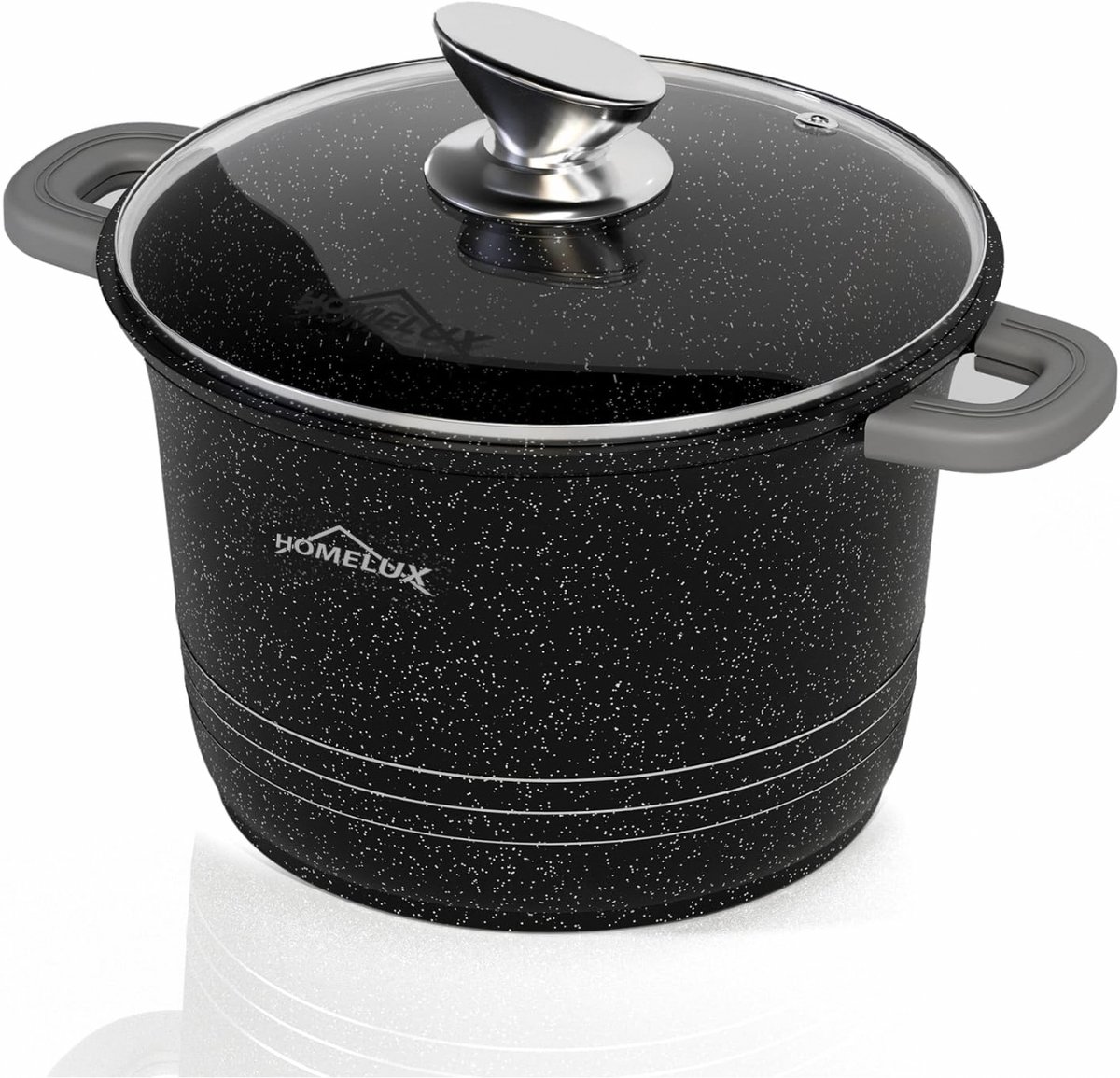 Homelux Kookpan - 24 cm - 6 liter - Met glazen deksel - Gegoten aluminium dubbele stoofpa - Anti-aanbaklaag - Geschikt voor alle warmtebronnen - Vaatwasmachinebestendig - Zwart
