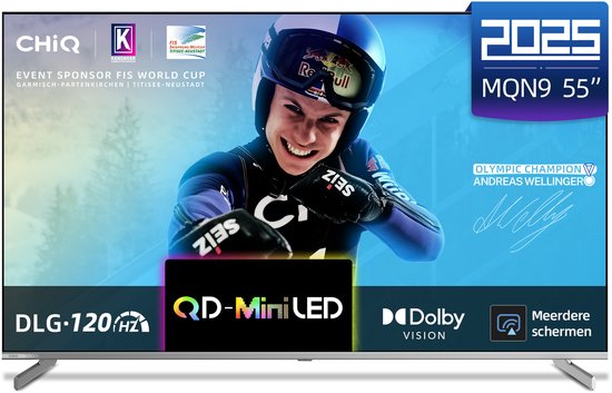 CHiQ M55QN9V - Smart TV 55 Inch - 4K Mini LED - QLED Smart TV - Google TV 5.0 (Android 14) - 60Hz MEMC & Local Dimming - Dolby Vision - 2025