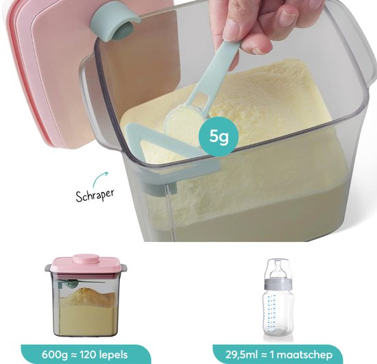 ANKOU 1700 Melkpoeder bewaarbus (UV-block/bescherming) kleur: roze - Melkpoeder doseerdoos - Babyvoeding opslag - Melkpoeder dispenser| Babyvoeding opslag |voorraad pot met vacuüm roze deksel inclusief maatschep (5gram poeder) van Merkloos — afbeelding 4