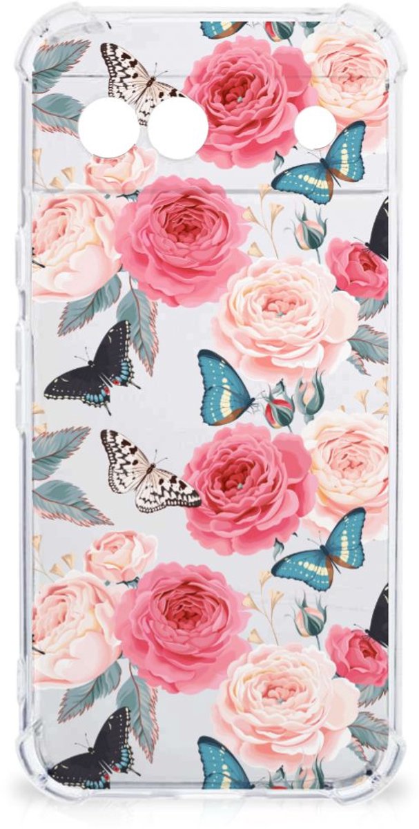 TPU Case Anti-Shock voor Google Pixel 8A Case Butterfly Roses