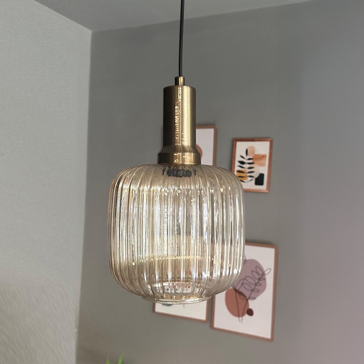 Bamyum Mopa Glazen Enkele Kroonluchter Retro Honingkleur Hanglamp
