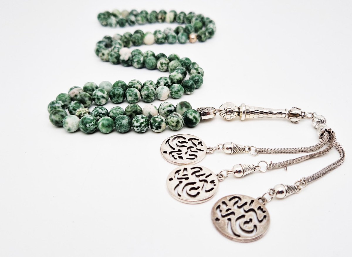 Handgemaakte tesbih "Tasbih" natuursteen "Qinghai hade" - Aantal kralen 99 - Diameter kralen 8MM - met metaal tassel "Tabarak Allah" - Een mooi cadeau-idee