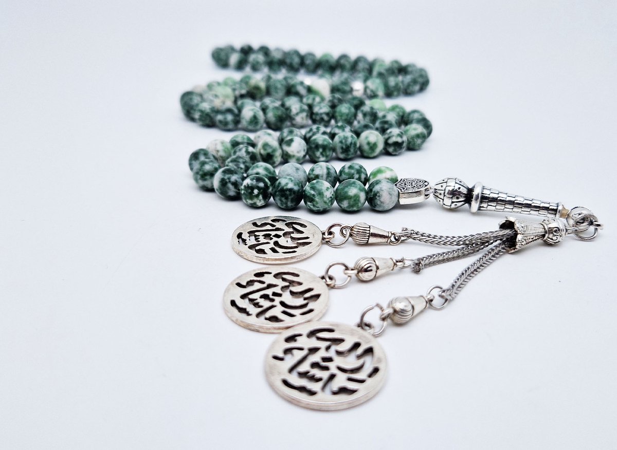 Handgemaakte tesbih "Tasbih" natuursteen "Qinghai hade" - Aantal kralen 99 - Diameter kralen 8MM - met metaal tassel "Masha' allah-1" - Een mooi cadeau-idee