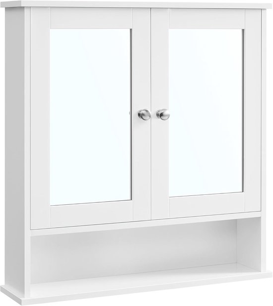 Armoire Priano Bath Vida Armoire Salle De Bain 2 Portes Avec Miroir - Blanc - 50x60x14 Cm - Étagères De Rangement - Fixation Murale Meuble Salle Bain 50x60cm